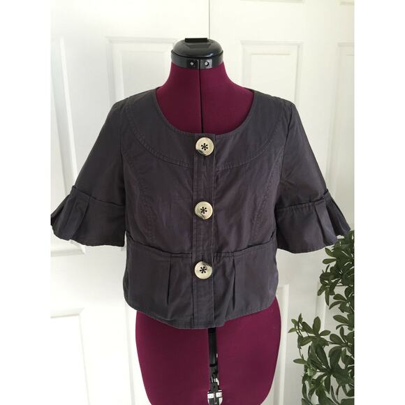 Anthropologie Ett Twa Women Sz 4 Pleated Crop Single Breast Jacket Cotton NWT - Picture 1 of 5